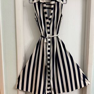 New York & Company Navy and White Striped Midi Dress